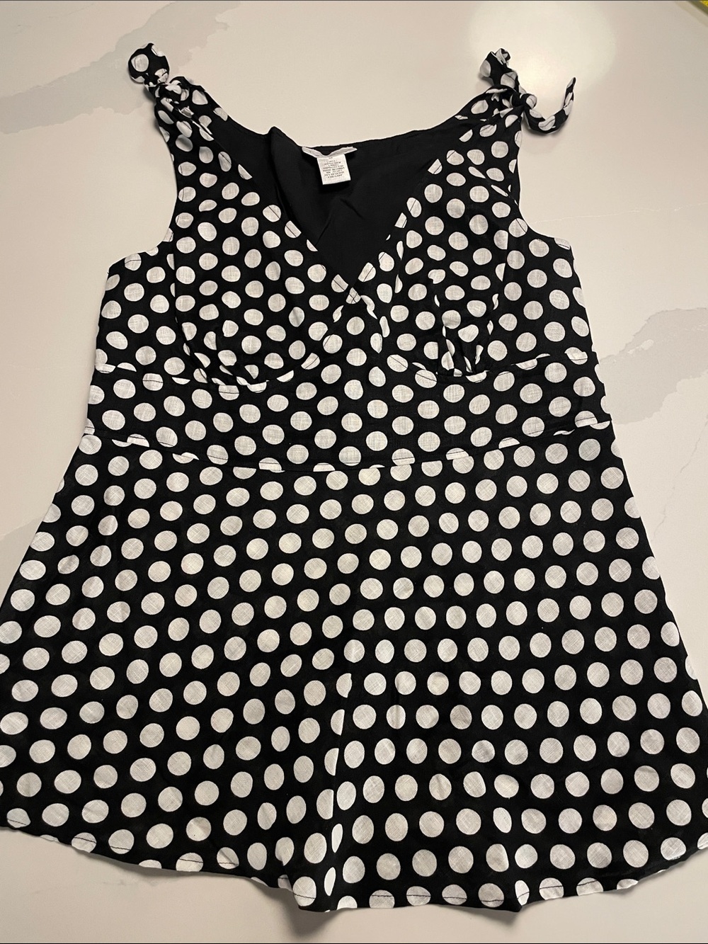 Linen Tweeds Black and White Polka Dot Babydoll Pin-Up Top